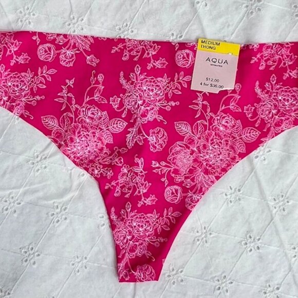 Aqua Thong Fusch Rose Bandana Stretch Panties Size Medium - Picture 1 of 2